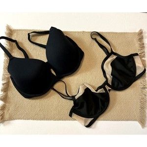 Victoria’s Secret PINK Set of 2 Balconet Bra 32DD Black Underwire Sexy Smooth